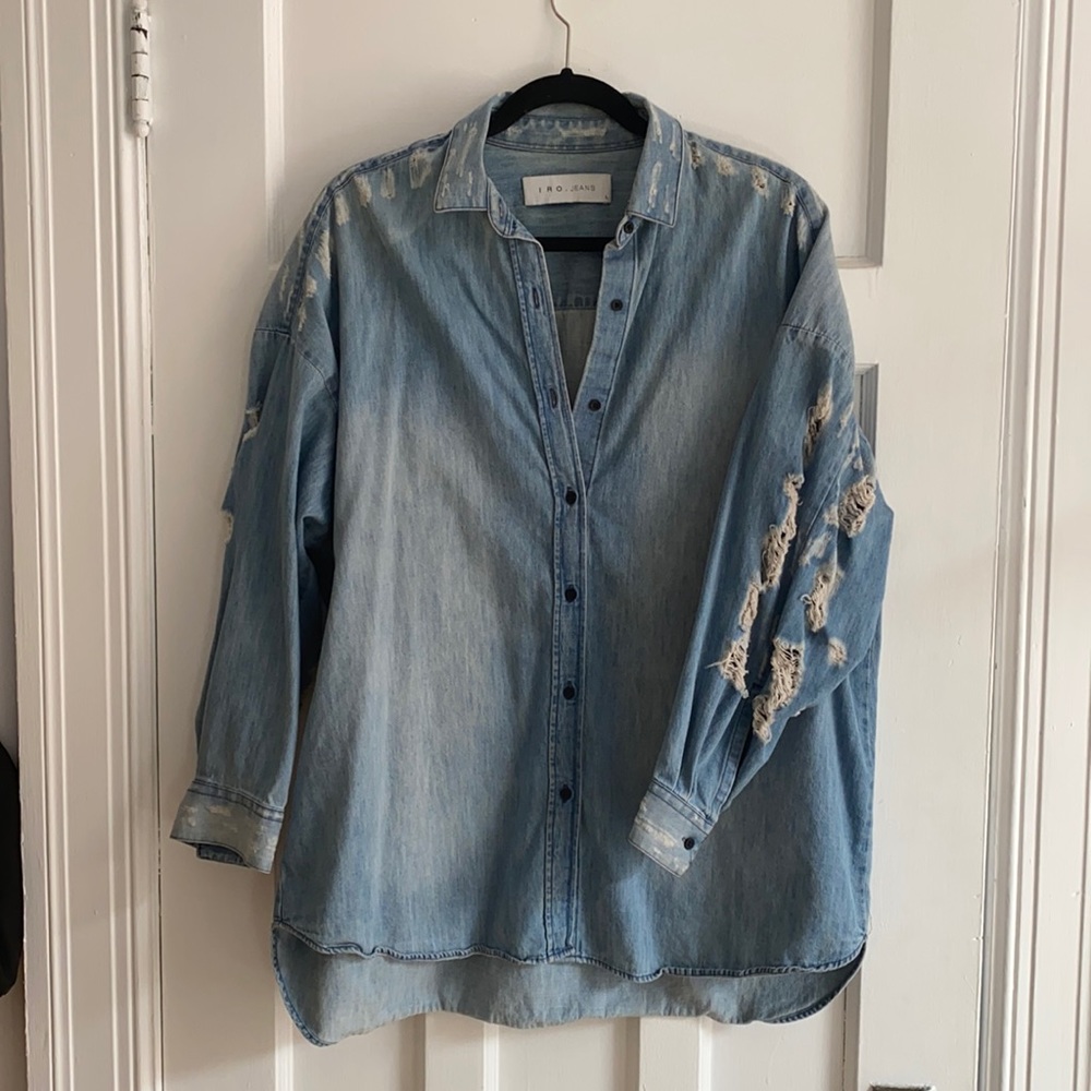 IRO JEANS oversized ripped jean shirt